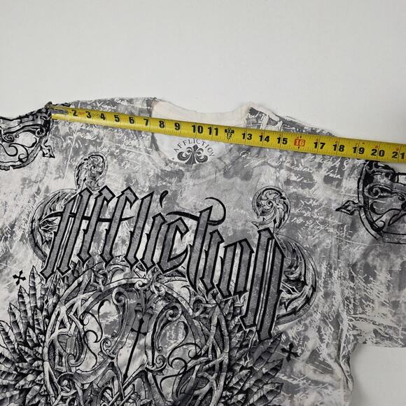 Affliction Shirt Mens 2XL Gray Black Graphic Live Fast Made in USA Gothic Tee - Picture 5 of 9